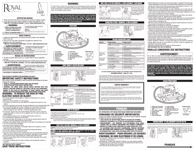 Page n°1 - Manuel d'utilisation et d'entretien Dirt Devil Breeze M082500