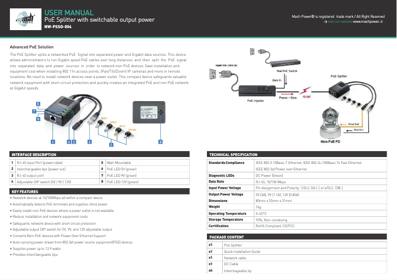 Page n°1 - Manuel utilisateur Mach Power NW-PSSO-004