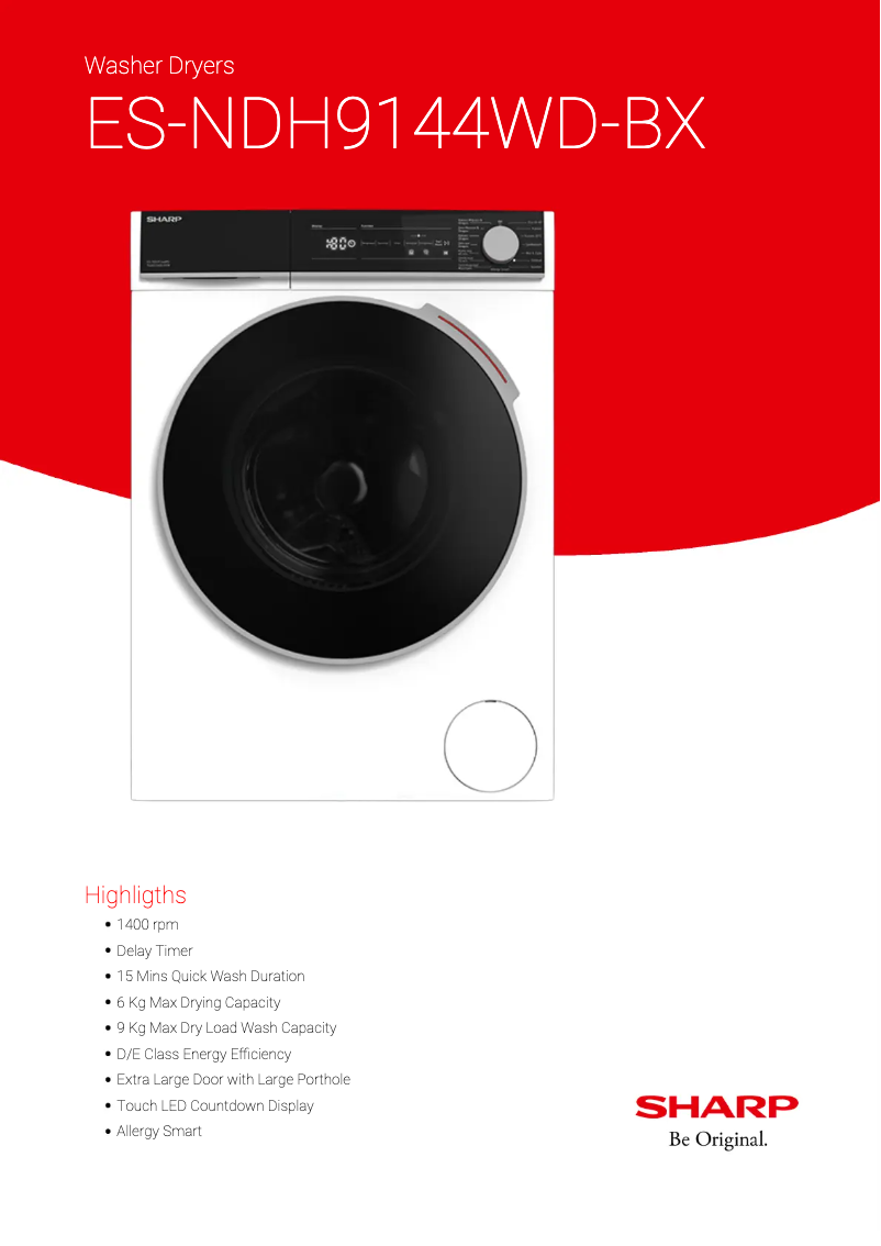 Page 1 de la notice Fiche technique Sharp ES-NDH9144WD-BX