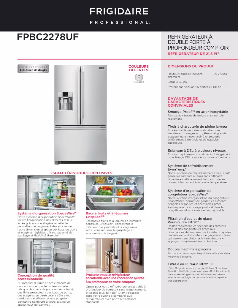 Page n°1 - Fiche technique Frigidaire FPBC2278UF
