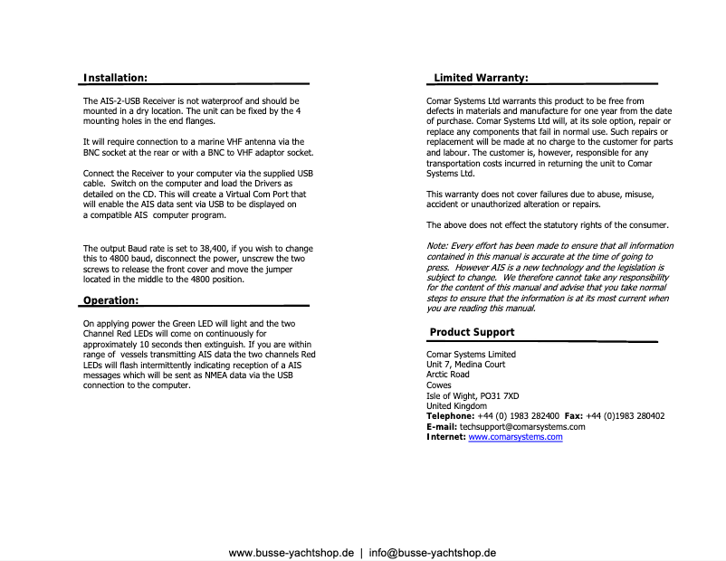 Image de la première page du manuel de l'appareil AIS-2-USB