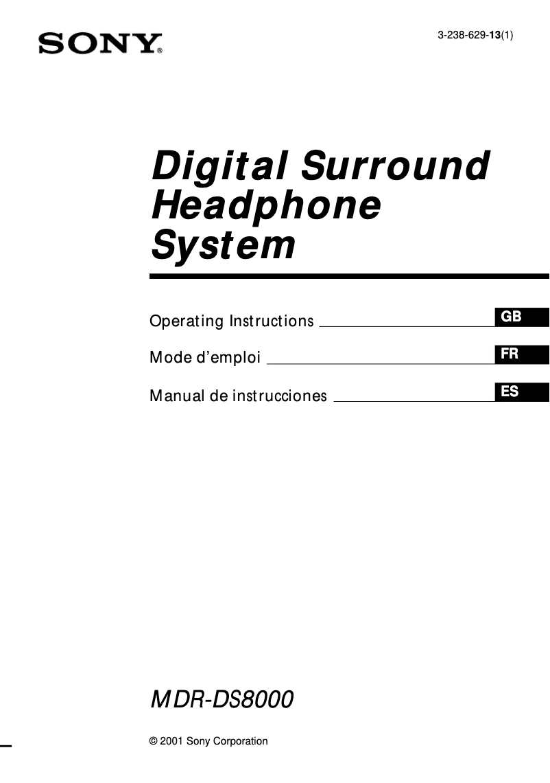 Page n°1 - Manuel utilisateur Sony MDR-DS8000