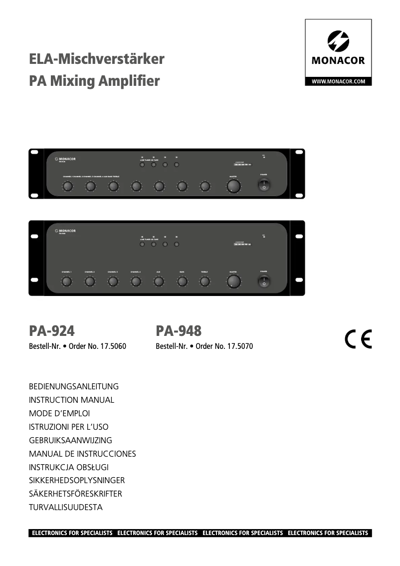 Page 1 de la notice Manuel utilisateur Monacor PA-924