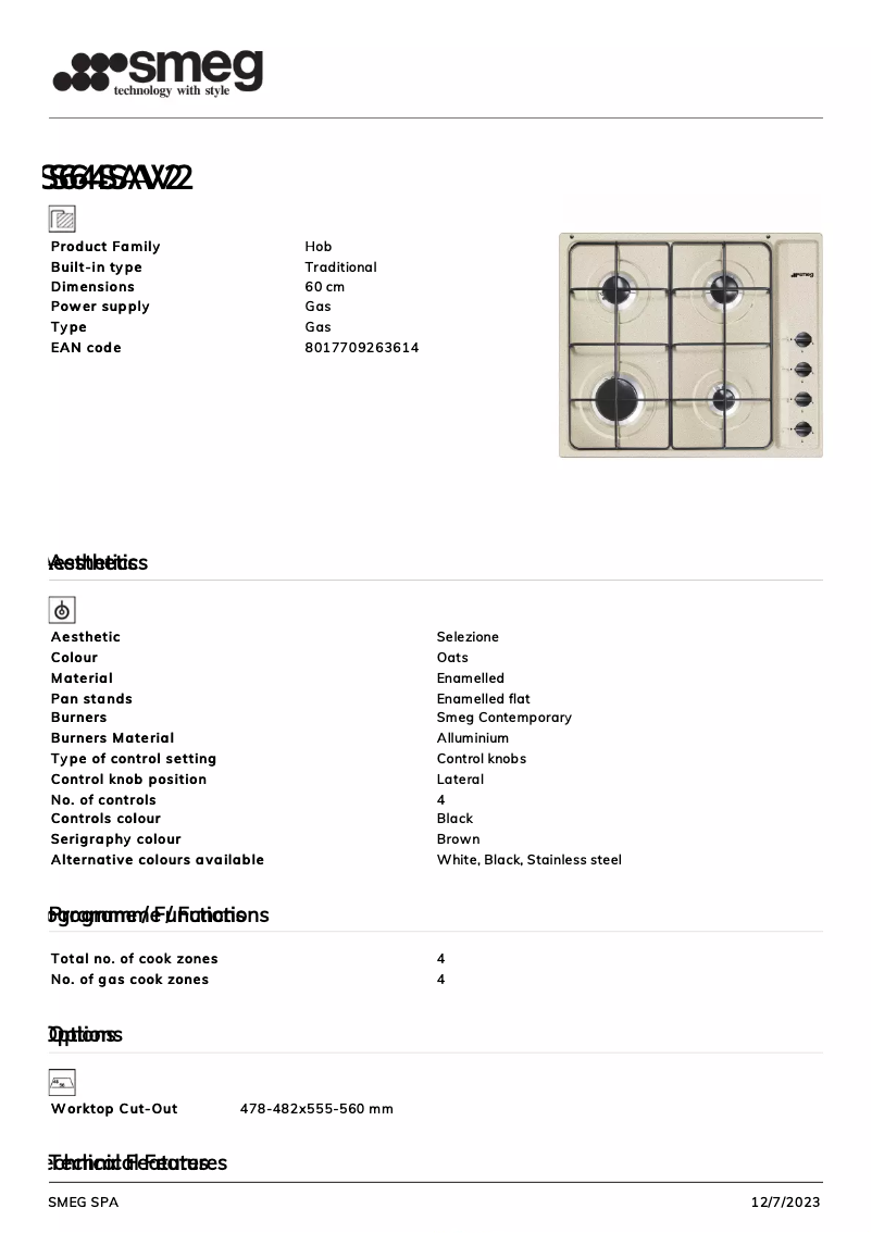 Page n°1 - Fiche technique Smeg S64SAV2