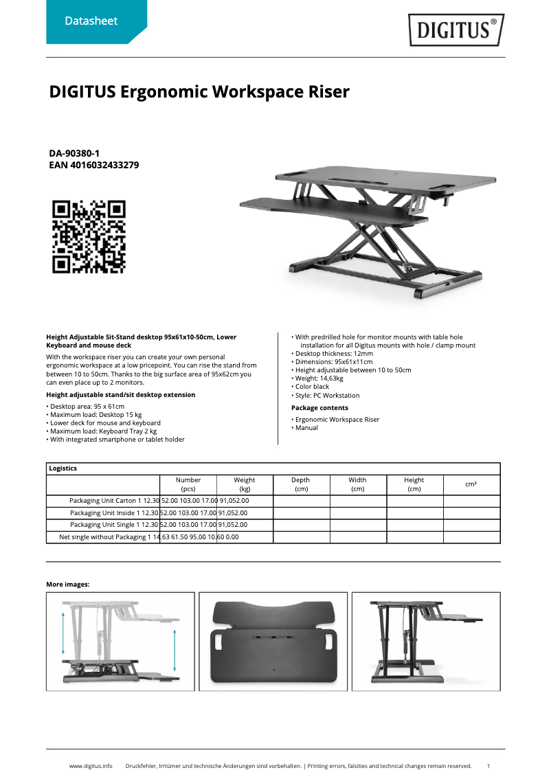 Page 1 de la notice Fiche technique Digitus DA-90380-1