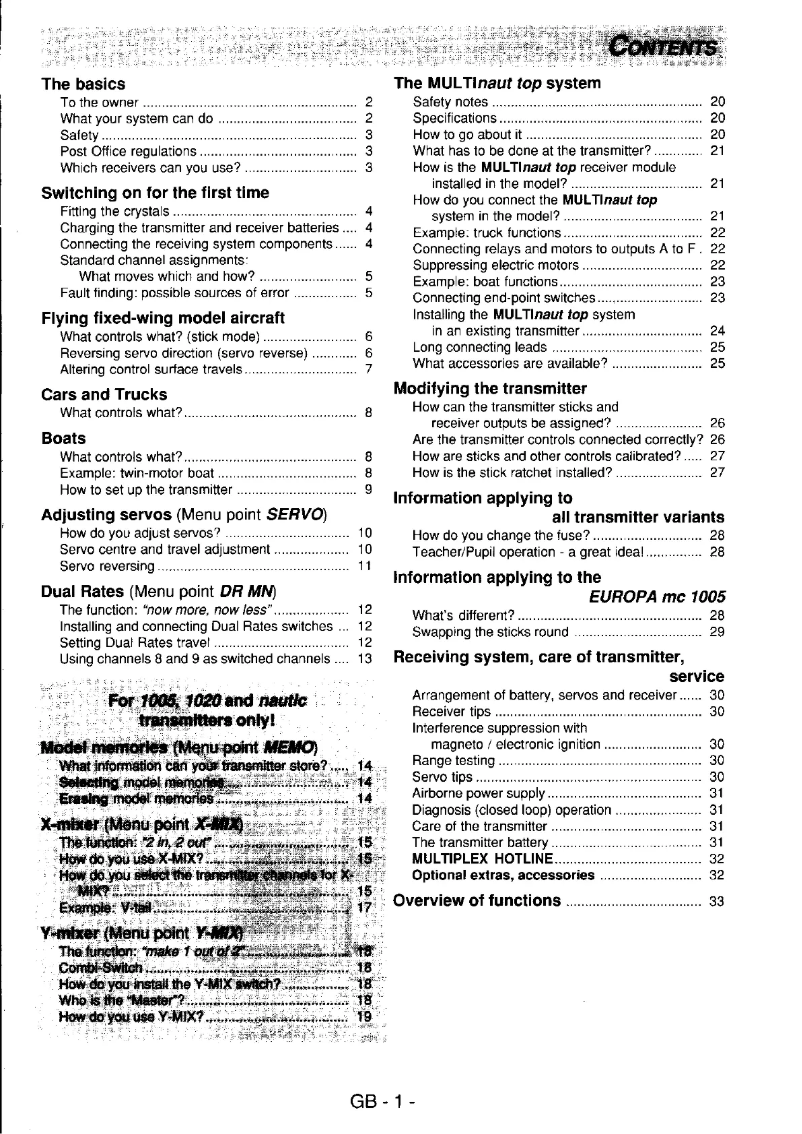 Page n°1 - Manuel utilisateur Multiplex EUROPA mc