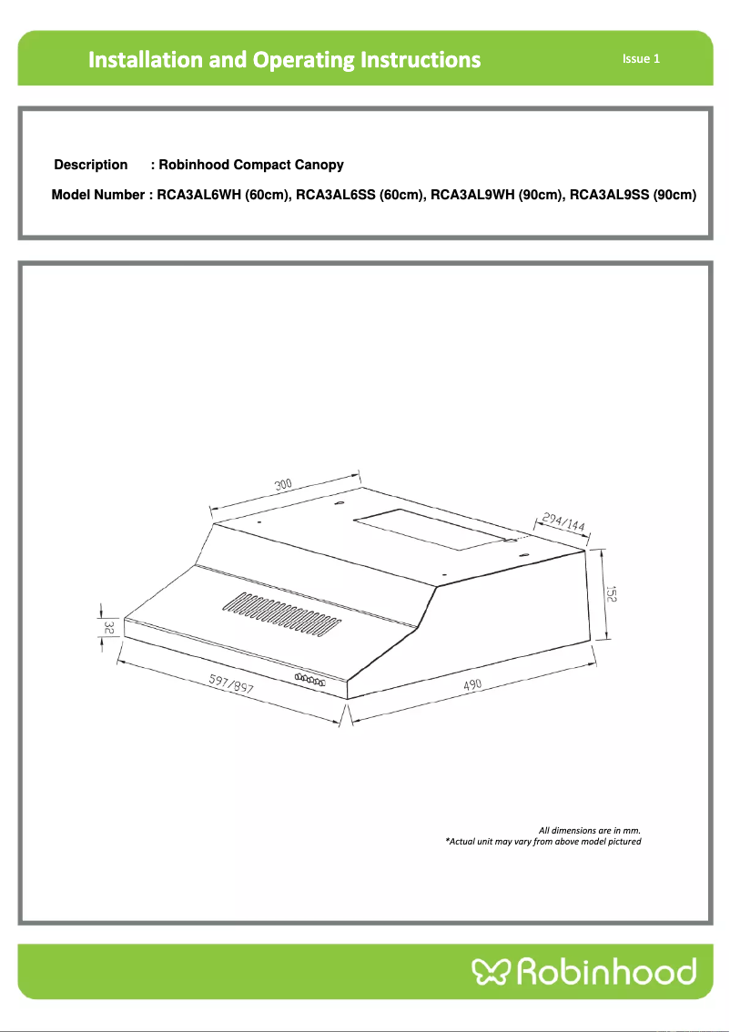 Page 1 de la notice Guide d'installation Robinhood RCA3AL6WH