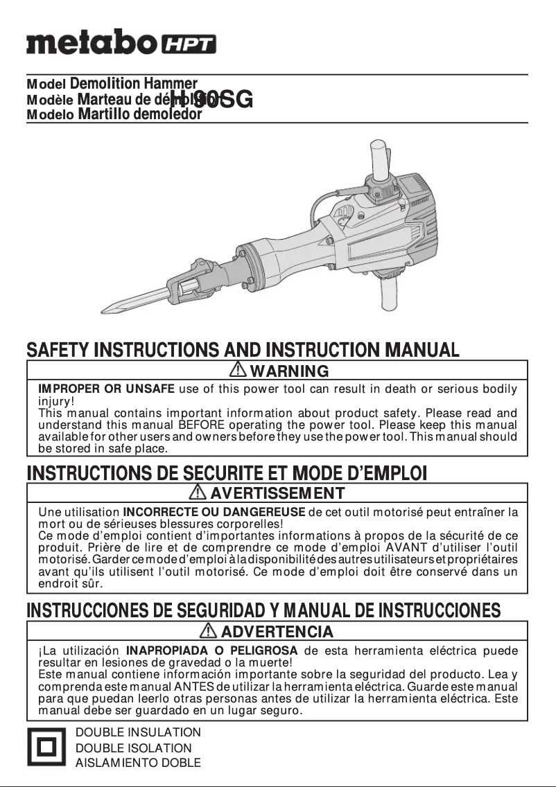 Page 1 de la notice Manuel utilisateur HiKOKI H90SG