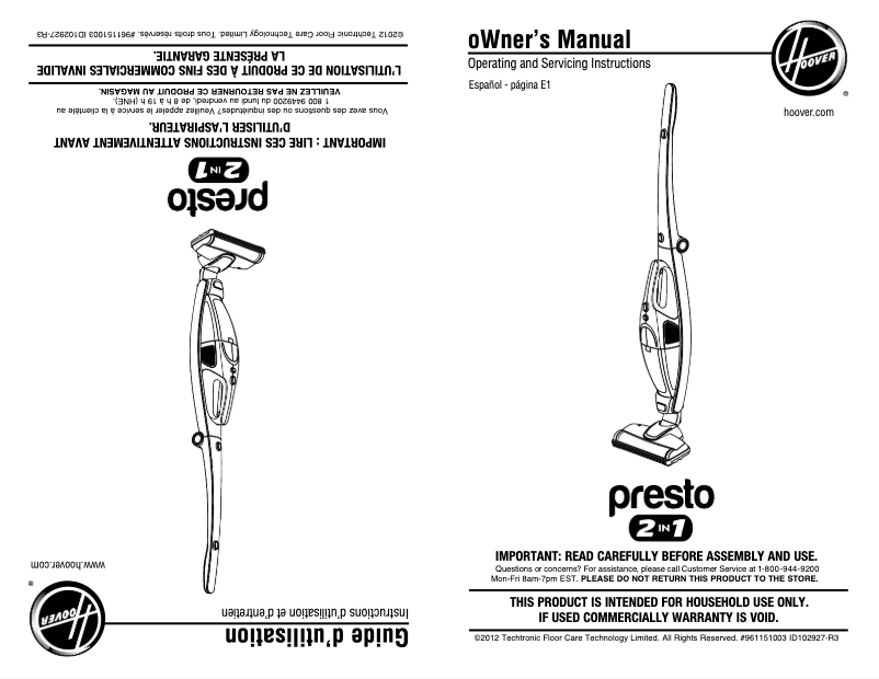 Page n°1 - Mode d'emploi Hoover Presto 2 In 1 BH20100