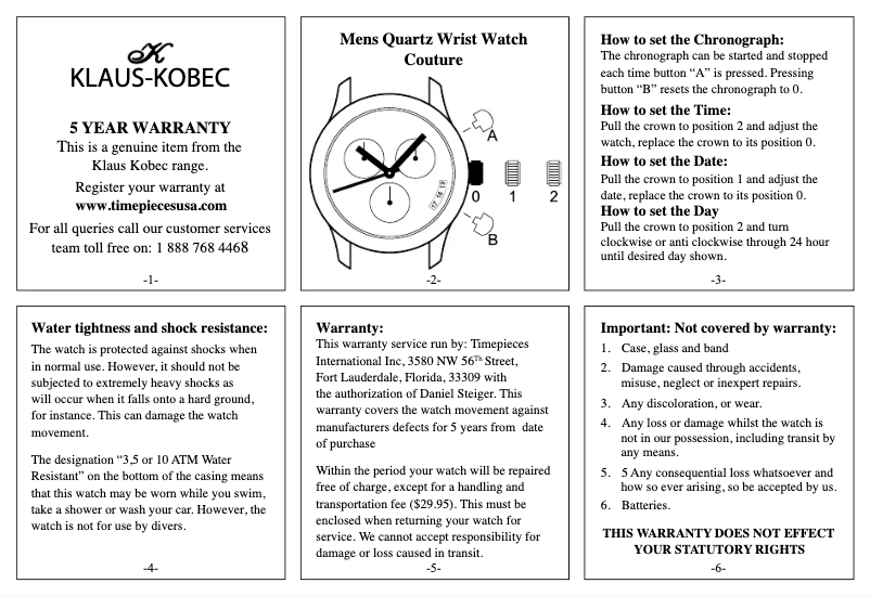 Page 1 de la notice Manuel utilisateur Klaus Kobec Couture (Men)