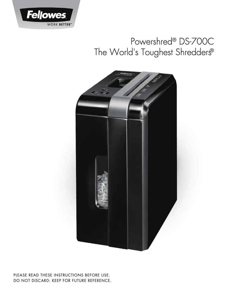 Image de la première page du manuel de l'appareil Powershred DS-700C