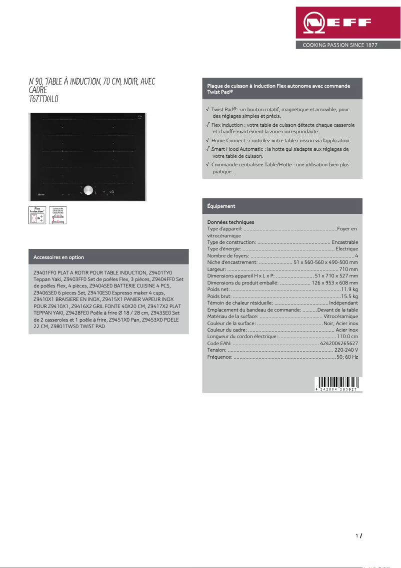 Page n°1 - Fiche technique Neff T67TTX4L0