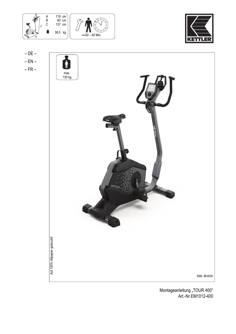 Page n°1 - Manuel utilisateur Kettler Tour 400
