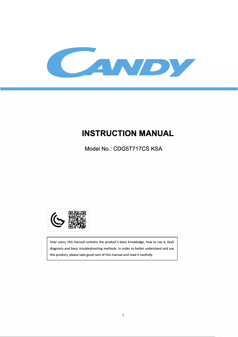 Page 1 de la notice Manuel utilisateur Candy CDG5T717CS KSA