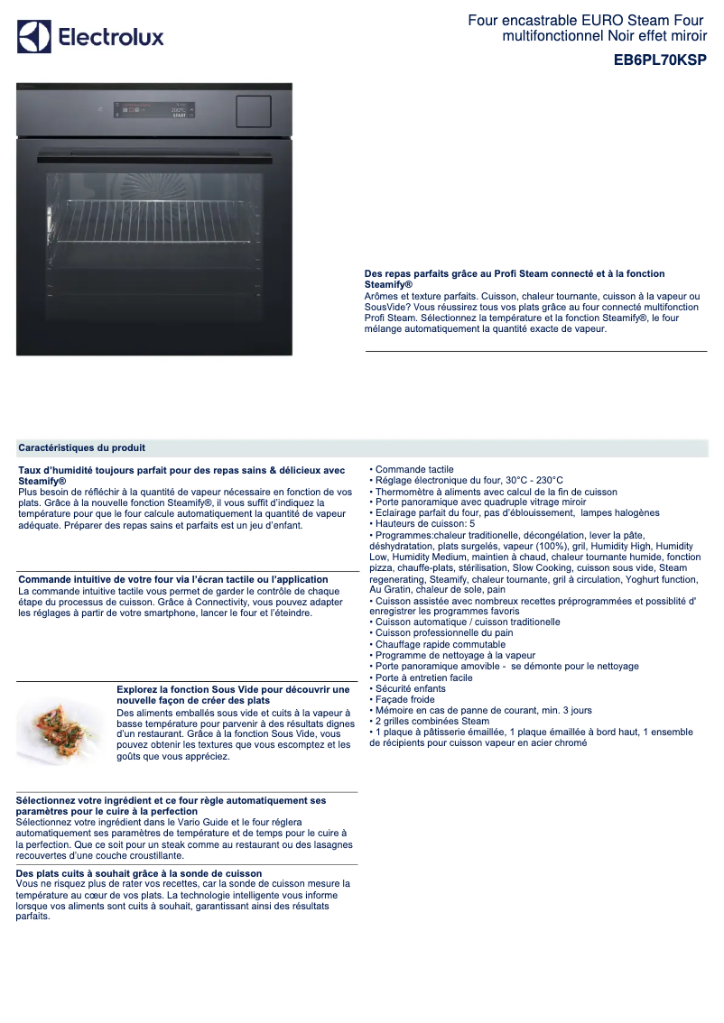 Page n°1 - Fiche technique Electrolux EB6PL70KSP