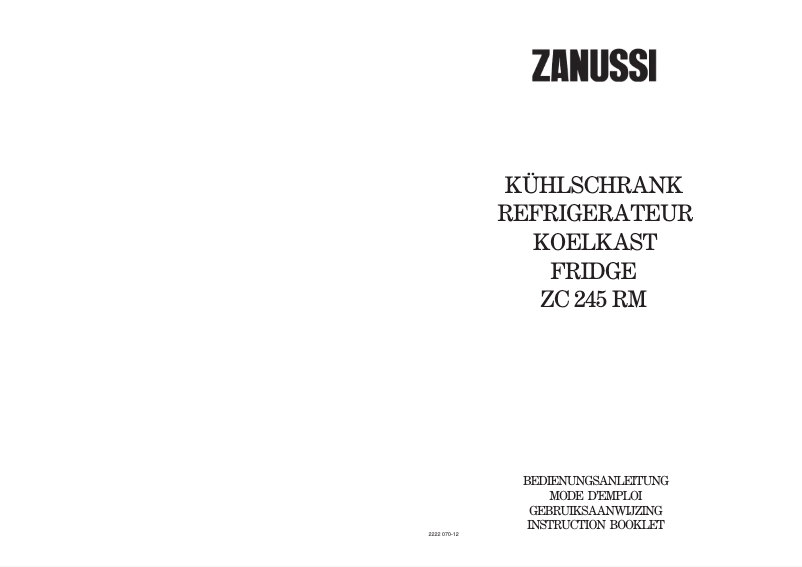 Page n°1 - Manuel utilisateur Zanussi ZC 245 RM