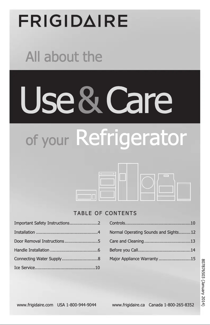 Page n°1 - Manuel utilisateur Frigidaire FFHT1816PS