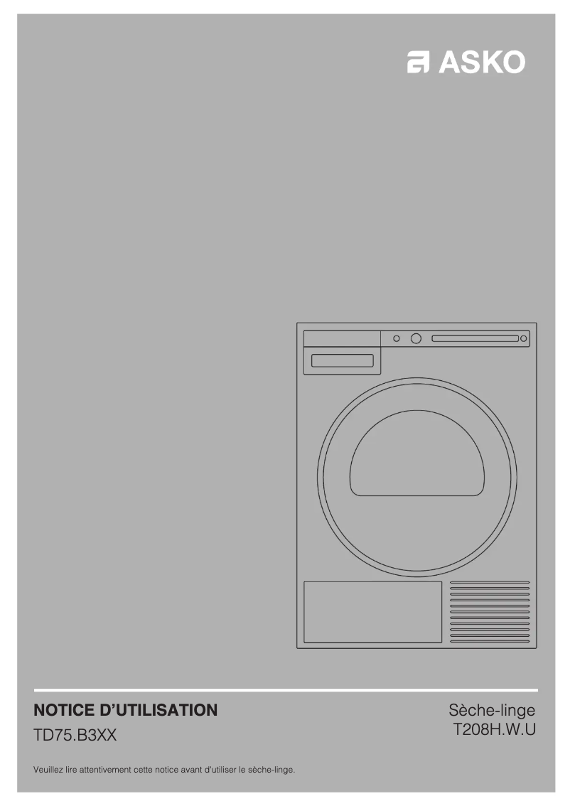 Page 1 de la notice Manuel utilisateur Asko T208H.W.U