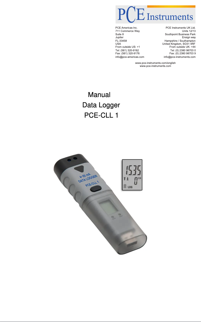 Page 1 de la notice Manuel utilisateur PCE Instruments PCE-CLL 1