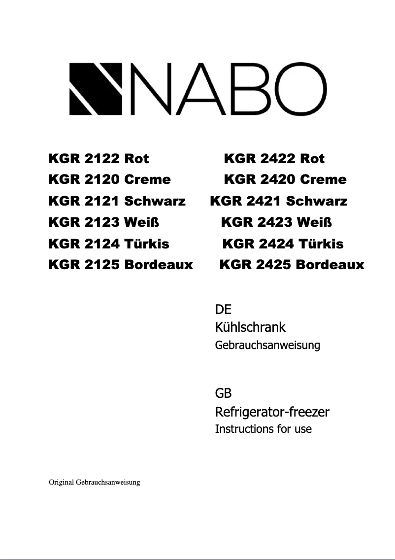 Page n°1 - Manuel utilisateur Nabo KGR 2122