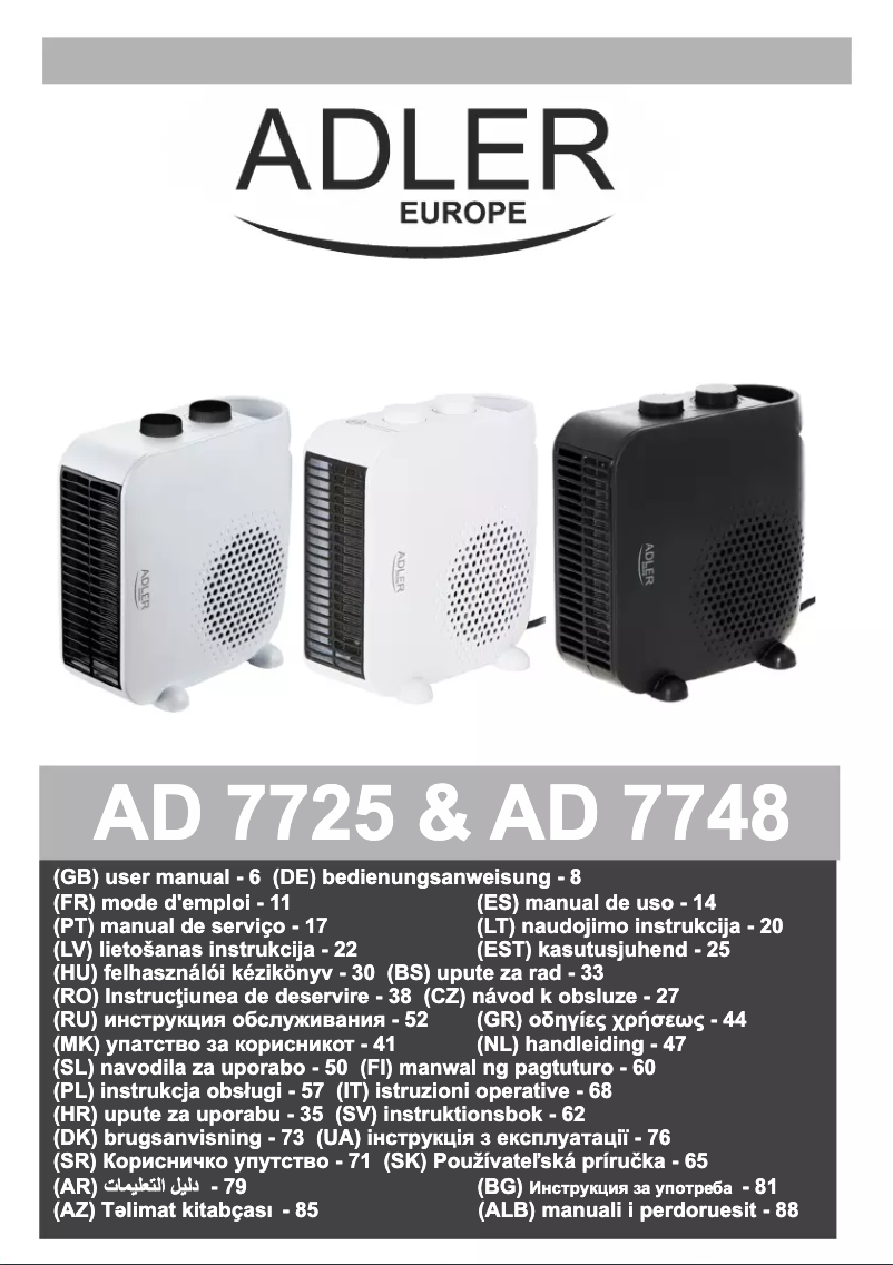 Image de la première page du manuel de l'appareil AD 7725