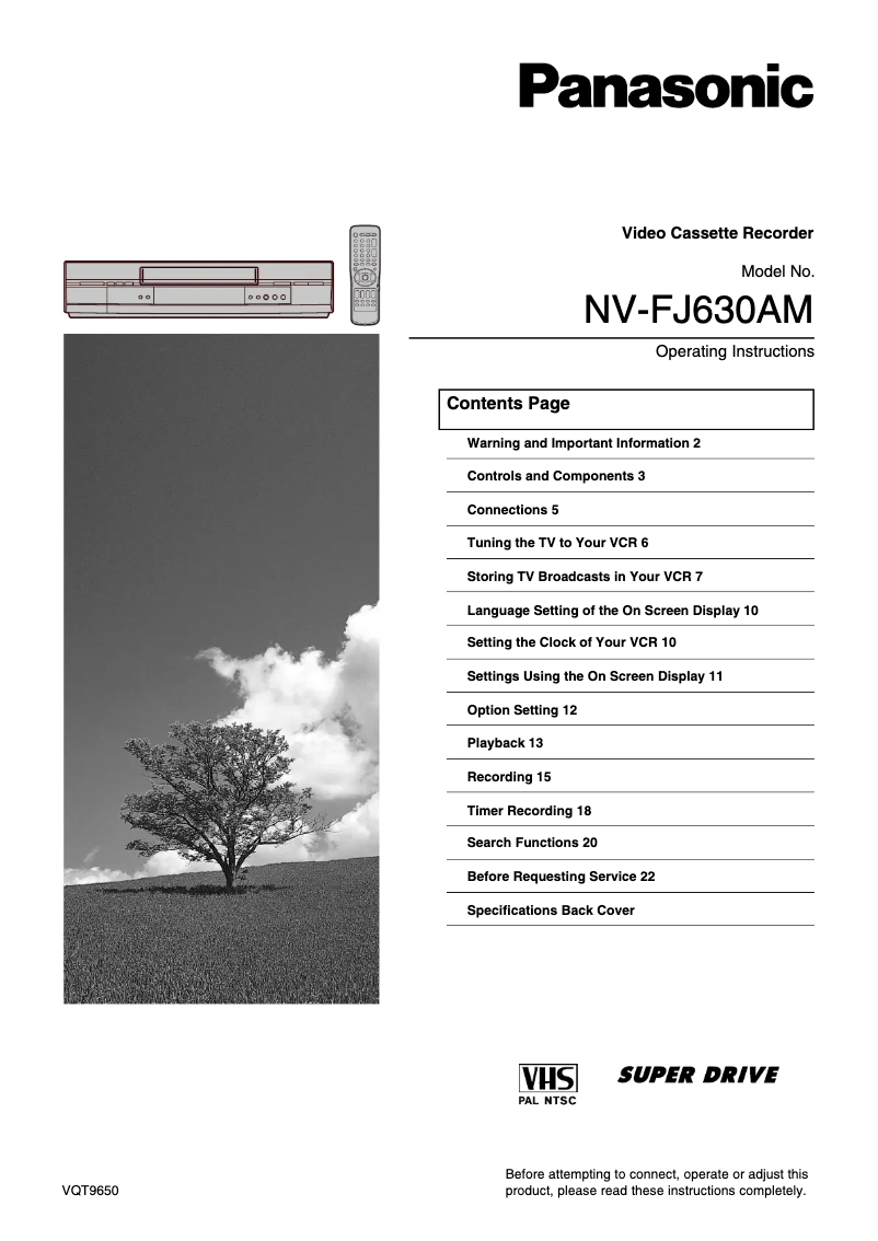 Page n°1 - Manuel utilisateur Panasonic NV-FJ630