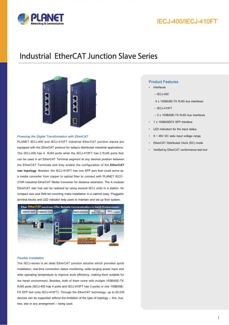 Page n°1 - Fiche technique Planet IECJ-410FT