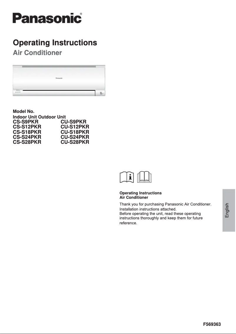 Page 1 de la notice Manuel utilisateur Panasonic CU-S24PKR