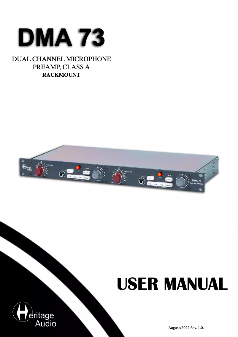 Page 1 de la notice Manuel utilisateur Heritage Audio DMA 73