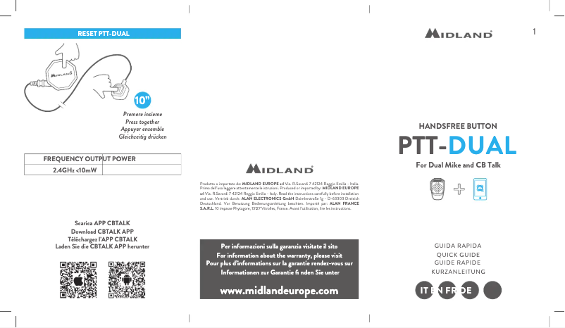 Page n°1 - Manuel utilisateur Midland PTT-DUAL