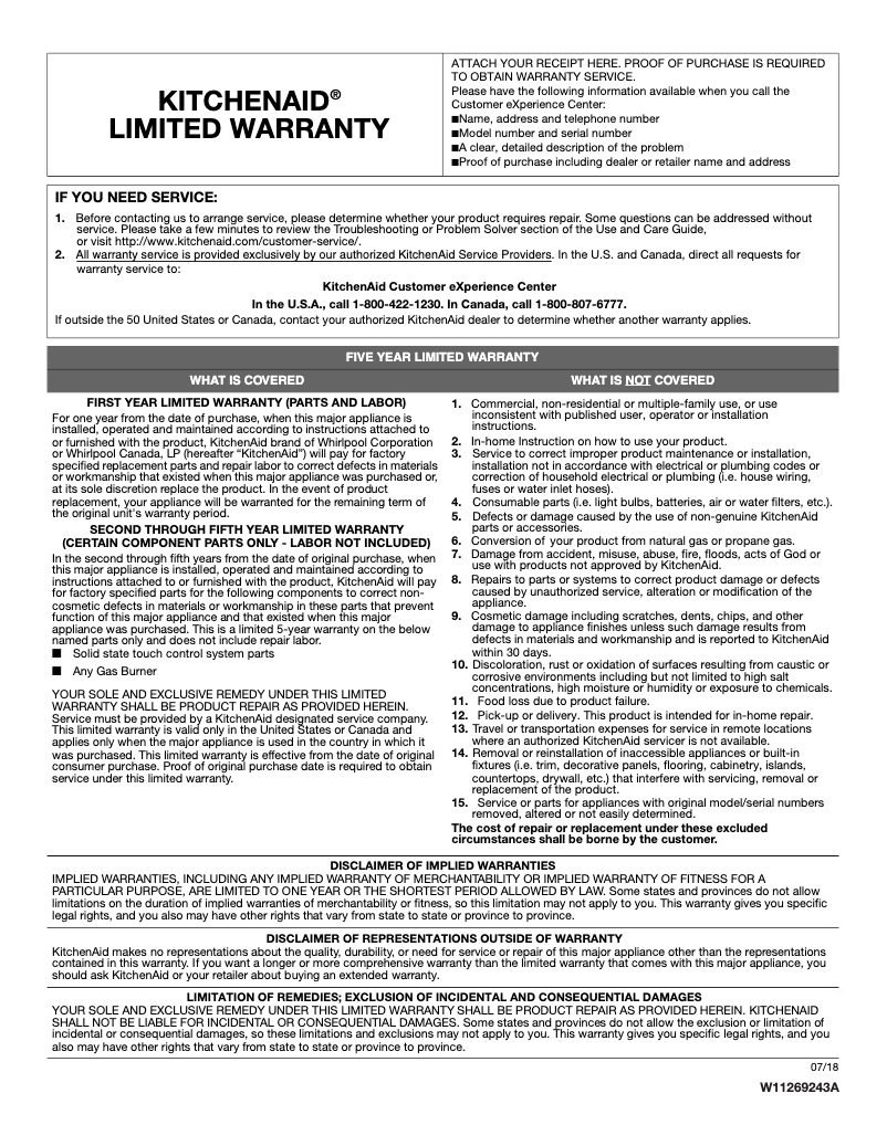 Página 1 del manual Información de garantía KitchenAid KFGC506JYP
