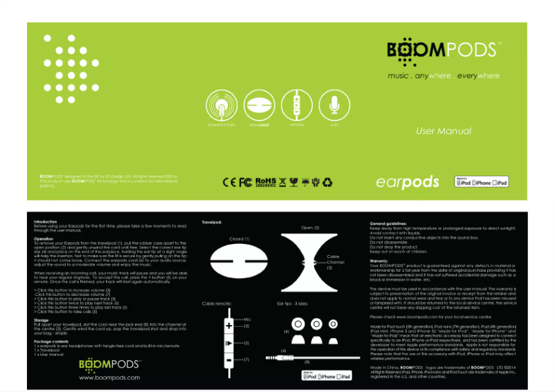 Page n°1 - Manuel utilisateur Boompods Earpods