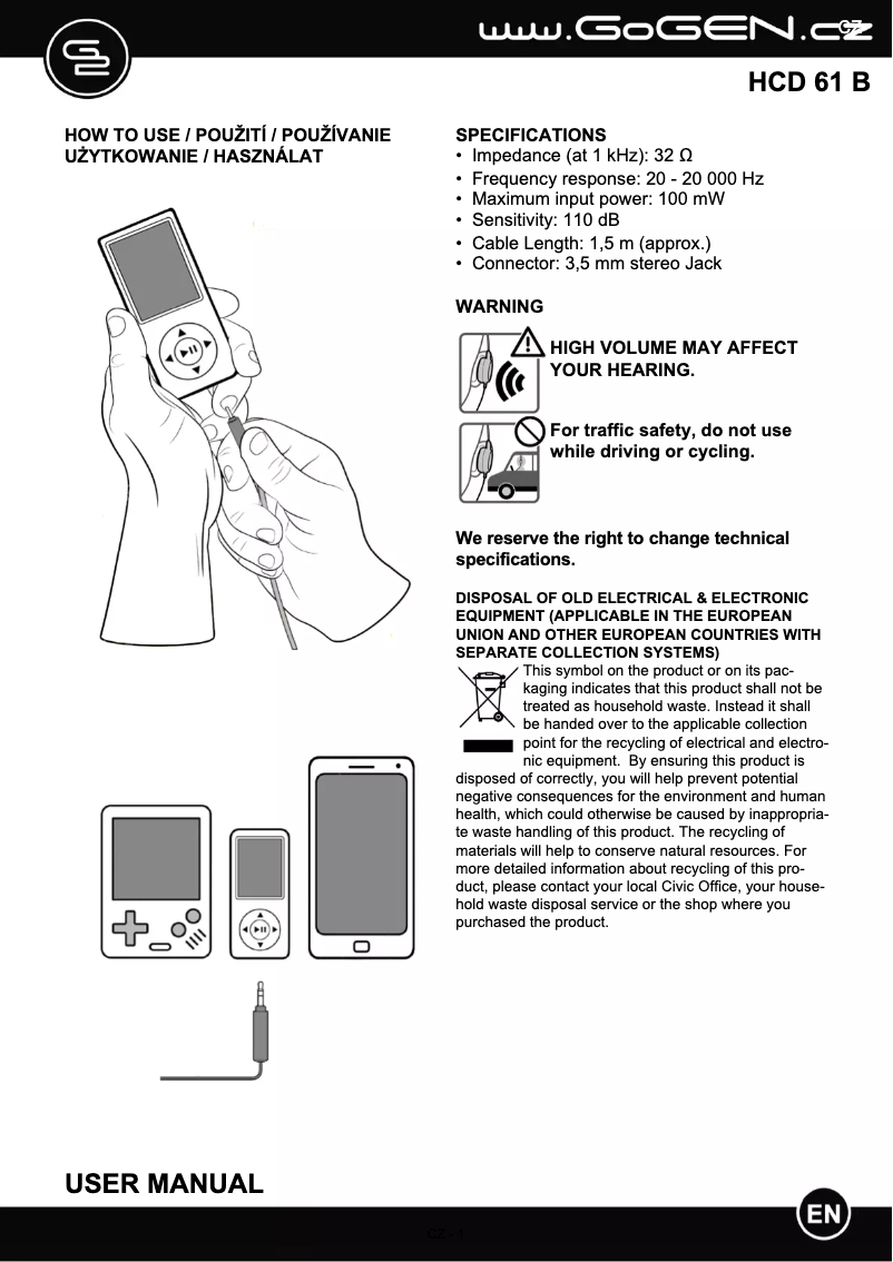 Page 1 de la notice Manuel utilisateur GoGen HCD 61B