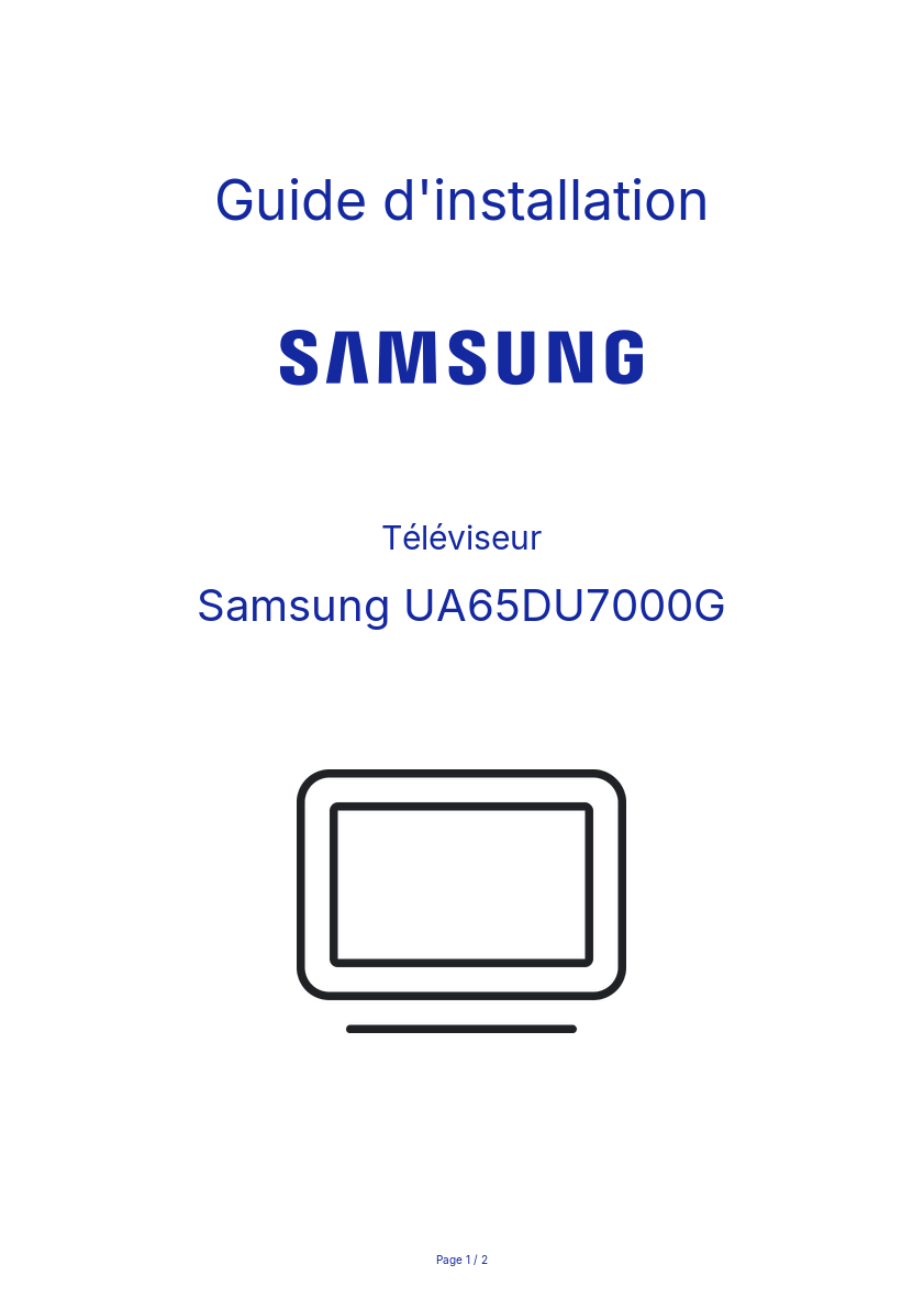 Page n°1 - Guide d'installation Samsung UA65DU7000G