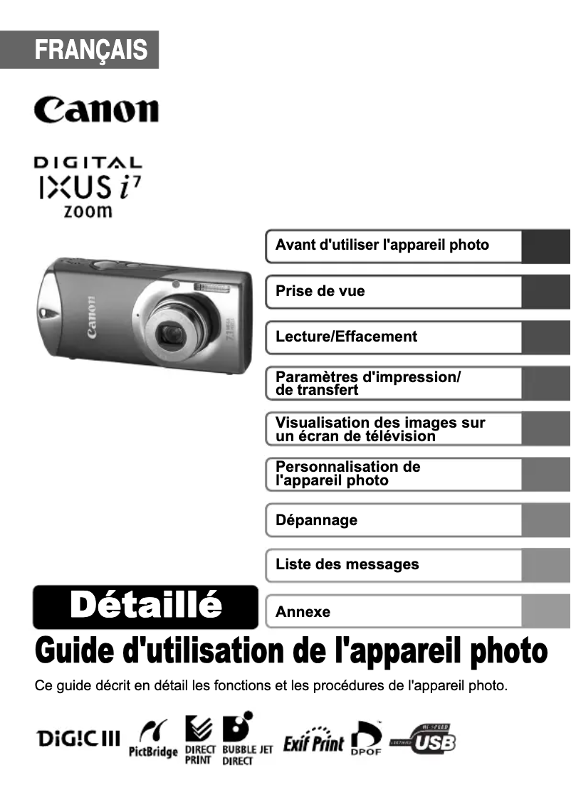 Page n°1 - Manuel utilisateur Canon IXUS i7 Zoom