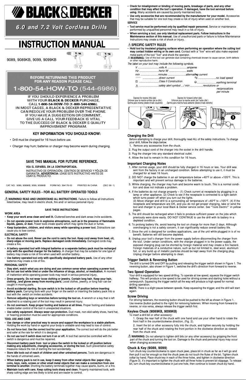 Page n°1 - Manuel utilisateur Black & Decker 9099B