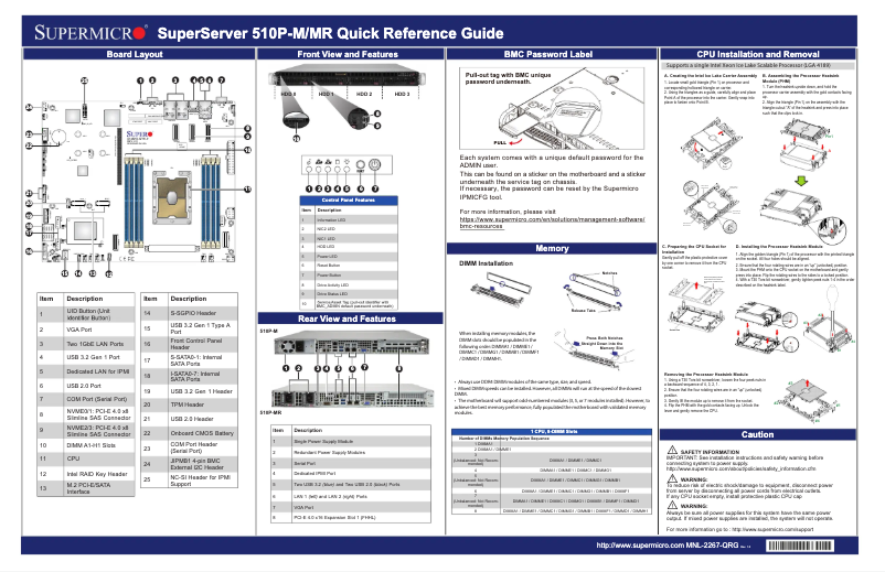 Page 1 de la notice Guide de démarrage rapide Supermicro SuperServer SYS-510P-M