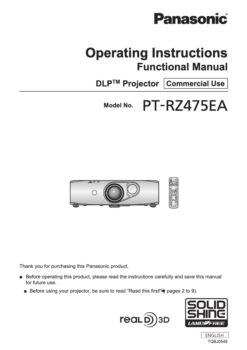 Page n°1 - Manuel utilisateur Panasonic PT-RZ475ET
