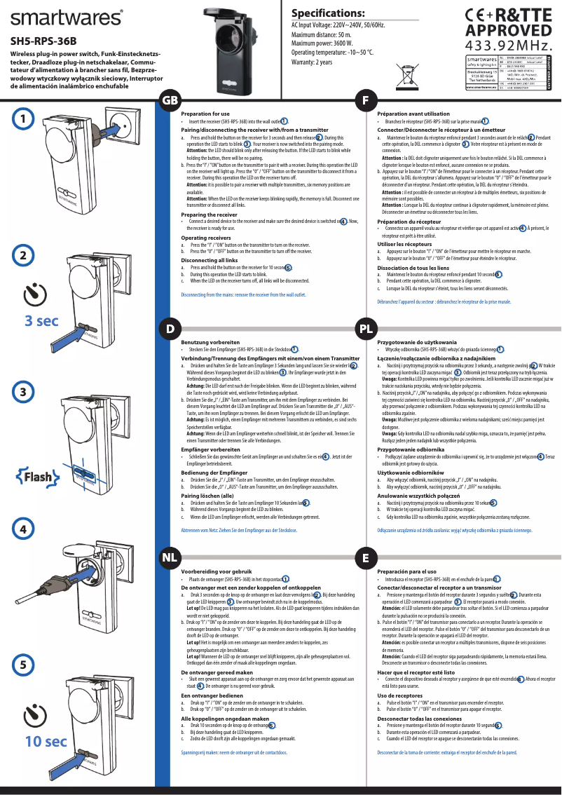 Página 1 del manual Manual de usuario Smartwares SH5-RPS-36B