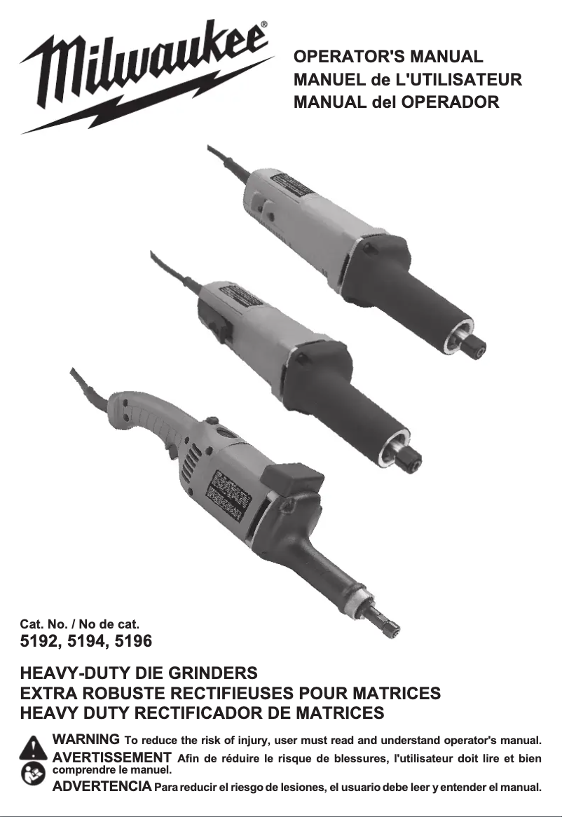 Page n°1 - Manuel utilisateur Milwaukee 5196