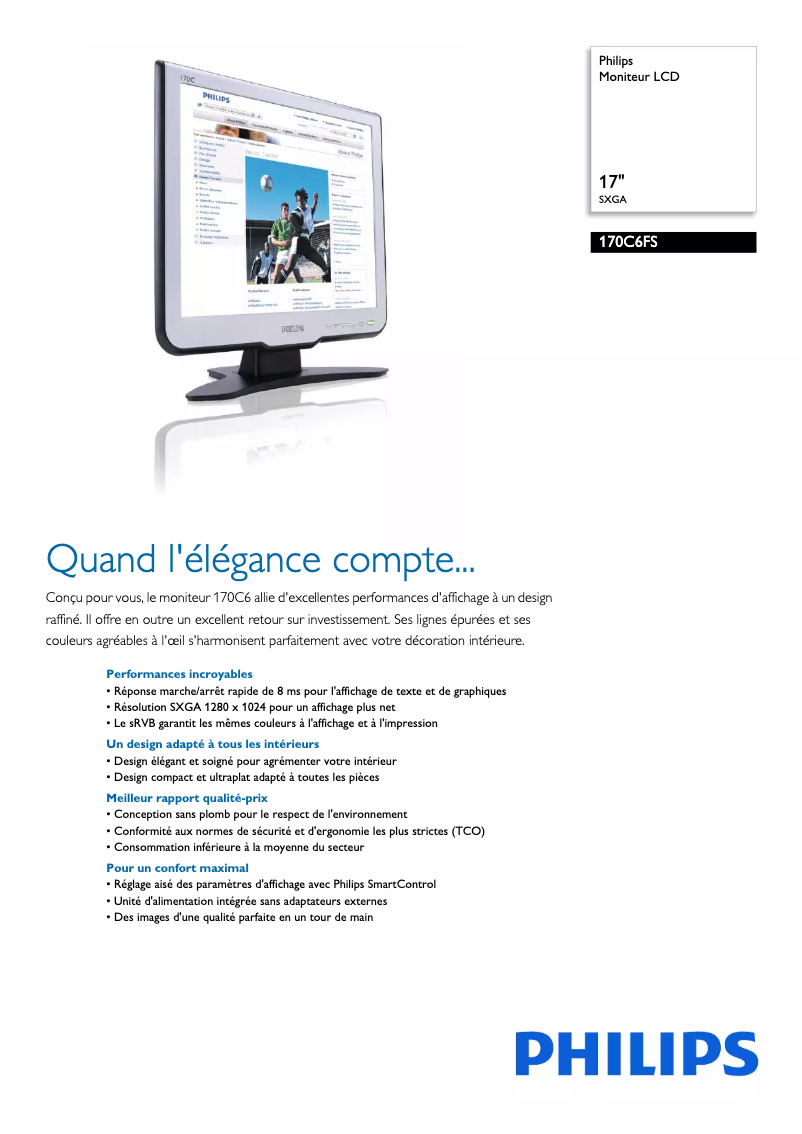 Page 1 de la notice Fiche technique Philips 170C6FS