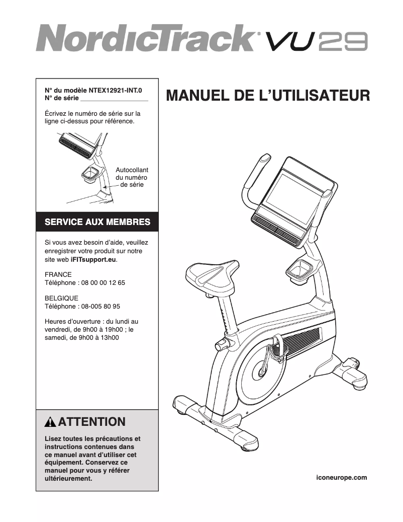 Page n°1 - Manuel utilisateur NordicTrack VU29