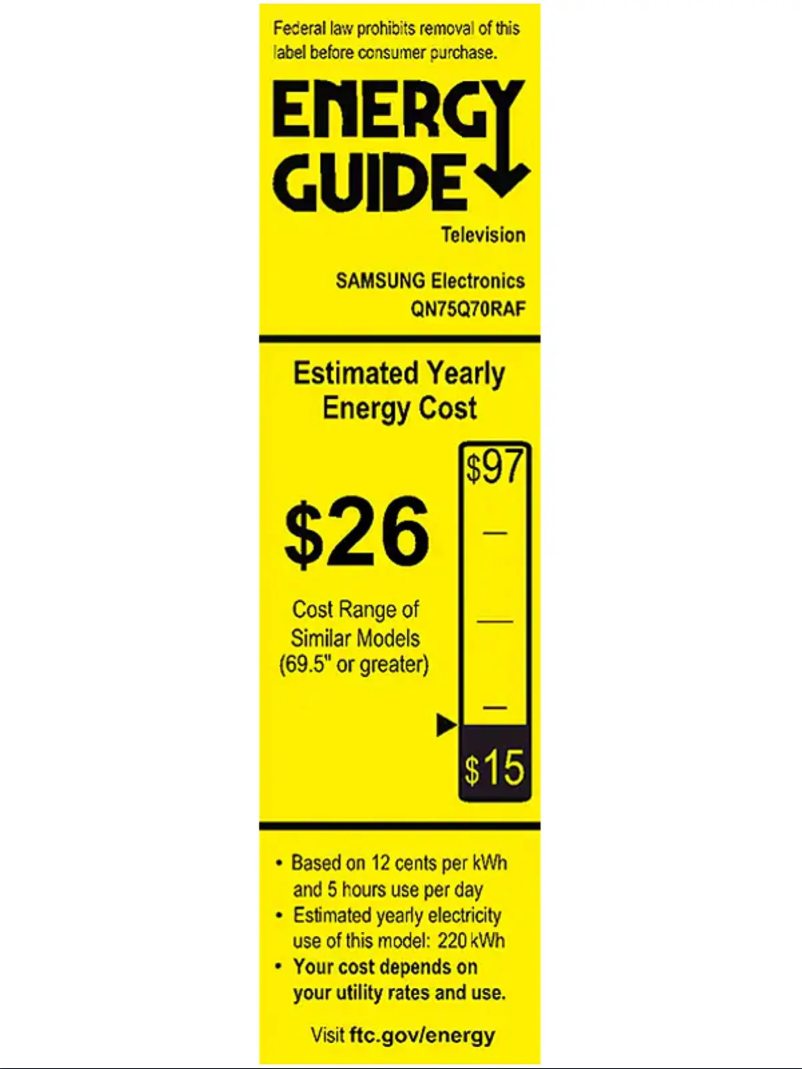 Page 1 de la notice Label énergétique Samsung QN75Q70RAFXZA