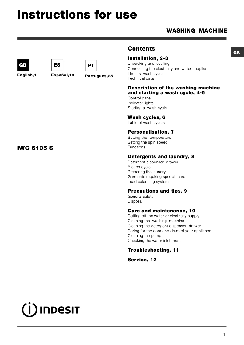 Image de la première page du manuel de l'appareil Maxi IWC 6105 S (EU)