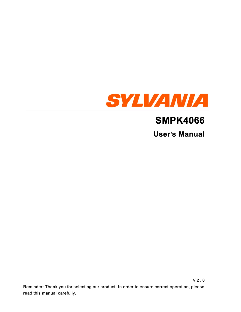 Page 1 de la notice Manuel utilisateur Sylvania SMPK4066