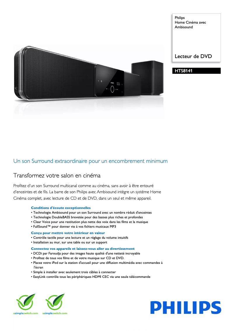 Página 1 del manual Ficha técnica Philips HTS8141