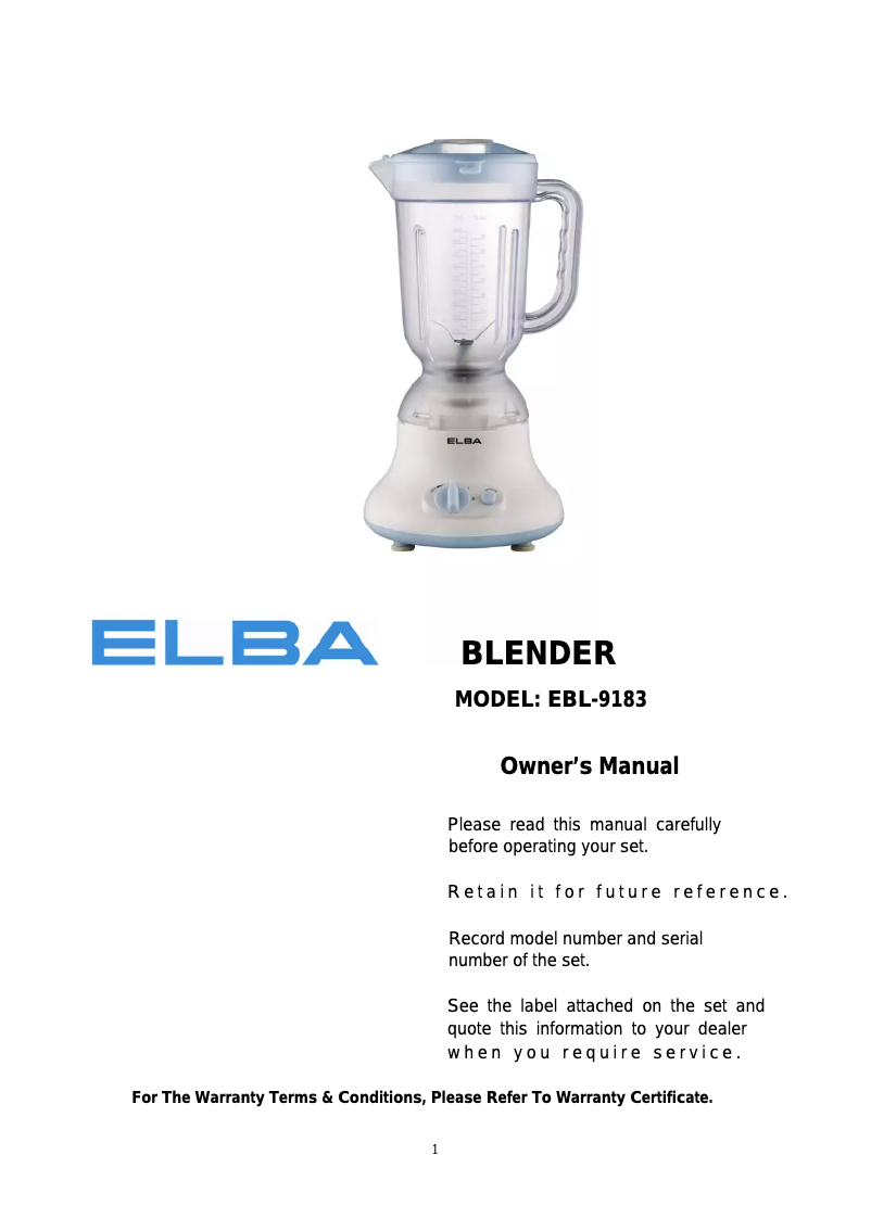 First page image of the manual for EBL-9183