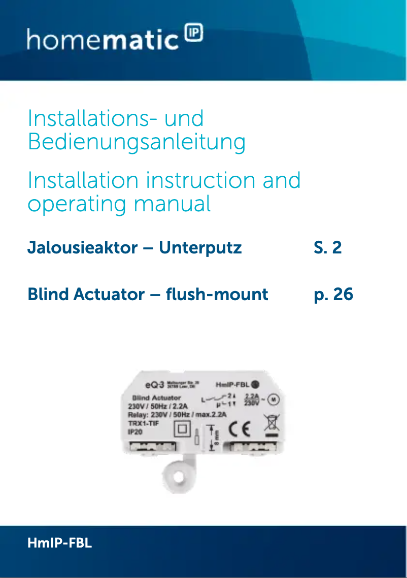 Page n°1 - Manuel utilisateur Homematic IP HmIP-FBL