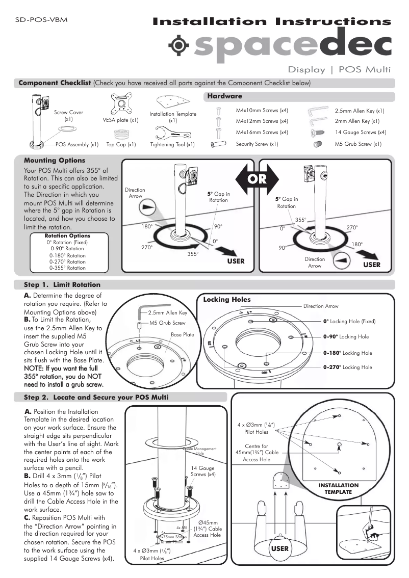 Page 1 de la notice Manuel utilisateur Atdec SD-POS-VBM