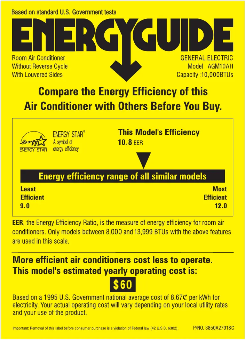 Page n°1 - Label énergétique GE AGM10AH